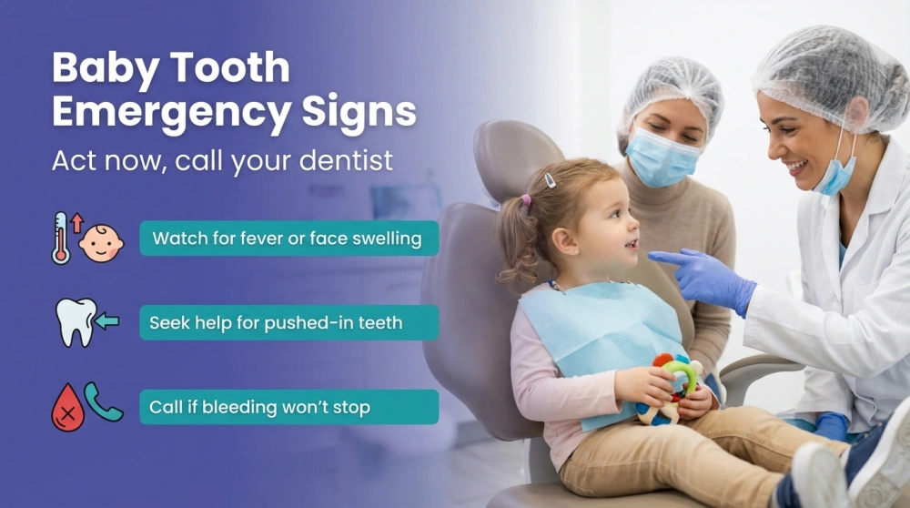 Baby Tooth Emergency Signs — Act now, call your dentist infographic