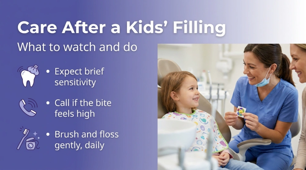 Care After a Kids' Filling infographic – what to watch and do
